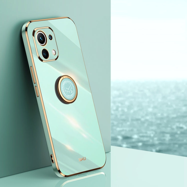 For Xiaomi Mi 11 XINLI Straight 6D Plating Gold Edge TPU Shockproof Case with Ring Holder