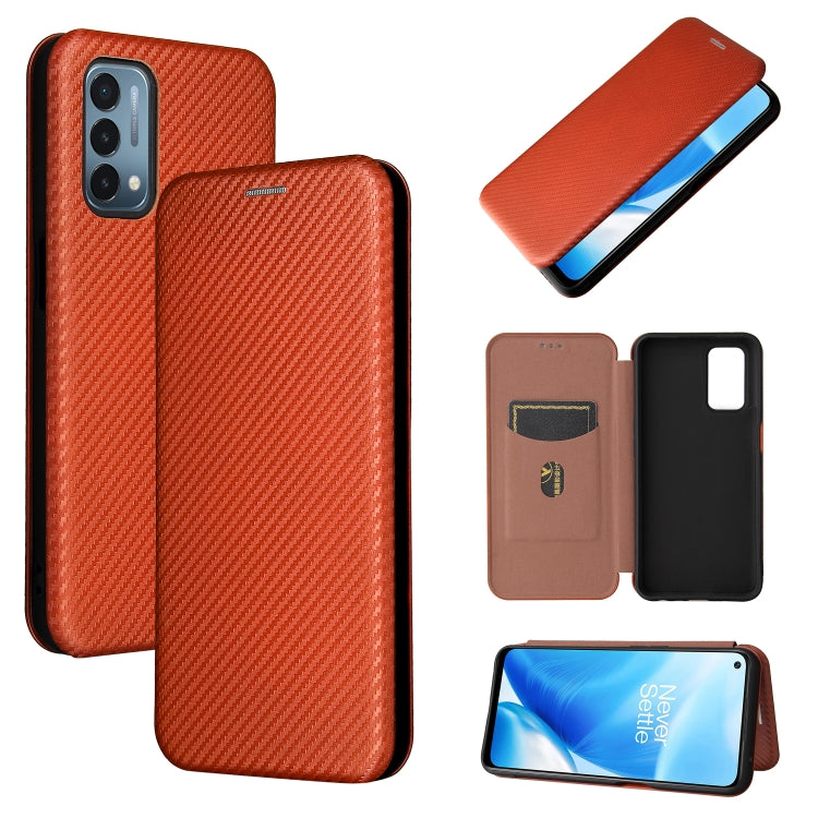 For OnePlus Nord N200 5G Carbon Fiber Texture Horizontal Flip TPU + PC + PU Leather Case with Card Slot