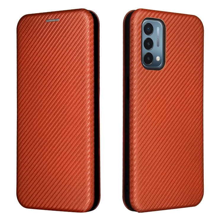 For OnePlus Nord N200 5G Carbon Fiber Texture Horizontal Flip TPU + PC + PU Leather Case with Card Slot