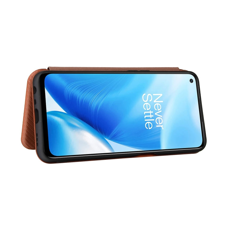 For OnePlus Nord N200 5G Carbon Fiber Texture Horizontal Flip TPU + PC + PU Leather Case with Card Slot