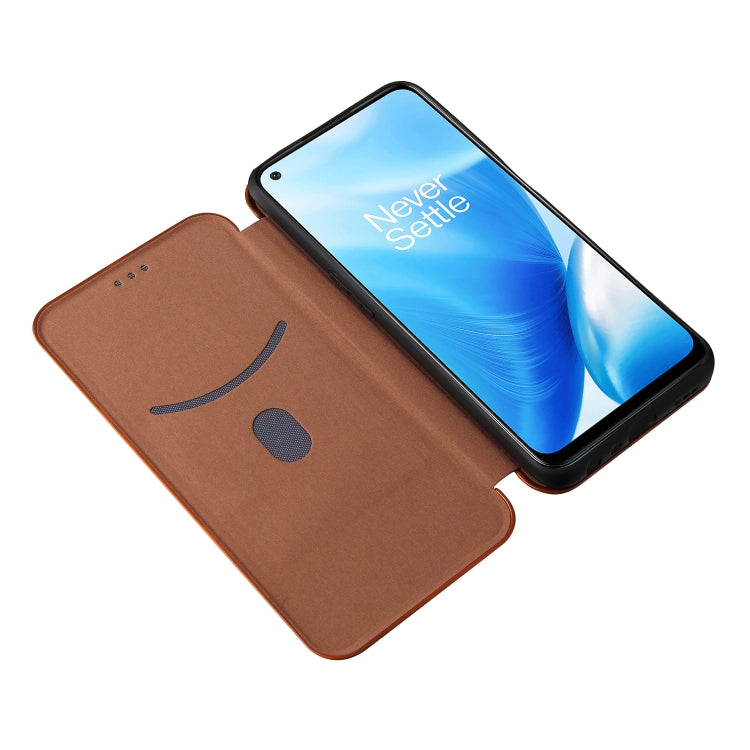 For OnePlus Nord N200 5G Carbon Fiber Texture Horizontal Flip TPU + PC + PU Leather Case with Card Slot
