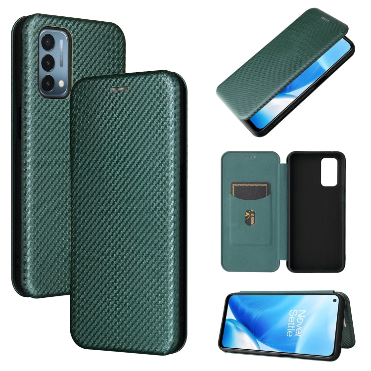 For OnePlus Nord N200 5G Carbon Fiber Texture Horizontal Flip TPU + PC + PU Leather Case with Card Slot