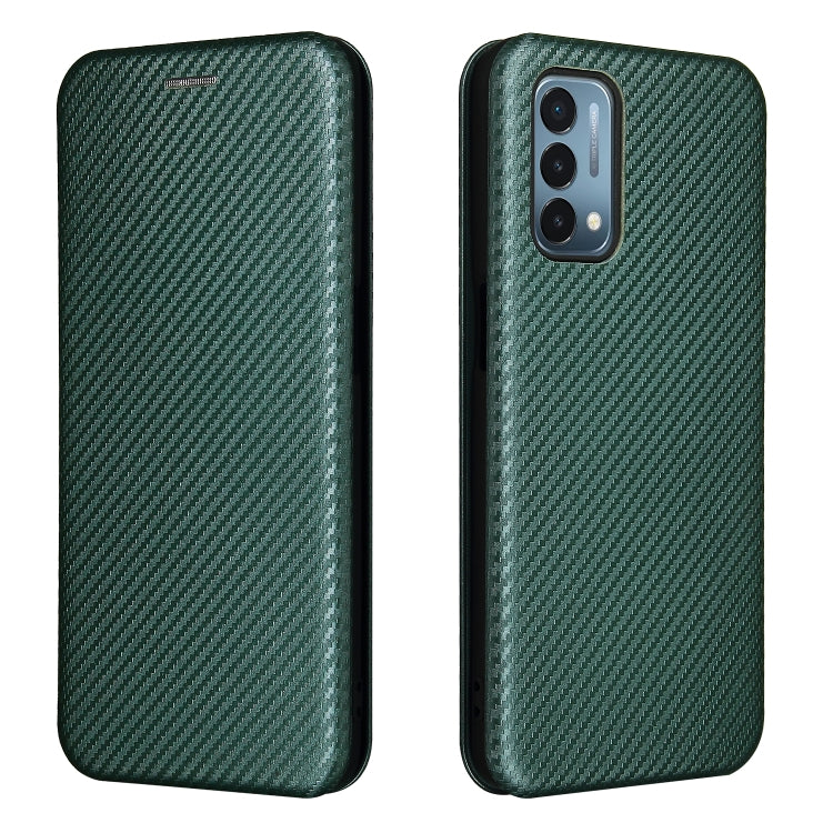 For OnePlus Nord N200 5G Carbon Fiber Texture Horizontal Flip TPU + PC + PU Leather Case with Card Slot