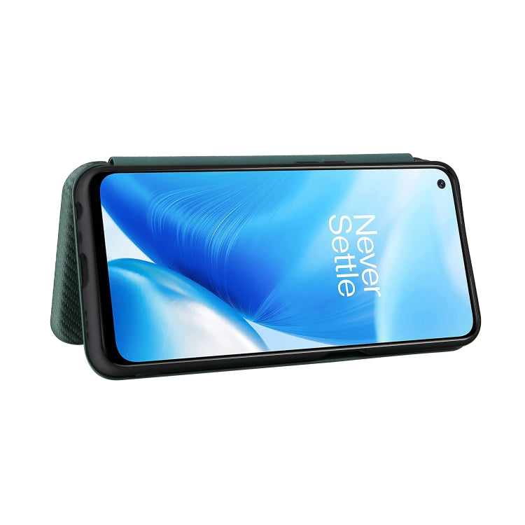 For OnePlus Nord N200 5G Carbon Fiber Texture Horizontal Flip TPU + PC + PU Leather Case with Card Slot