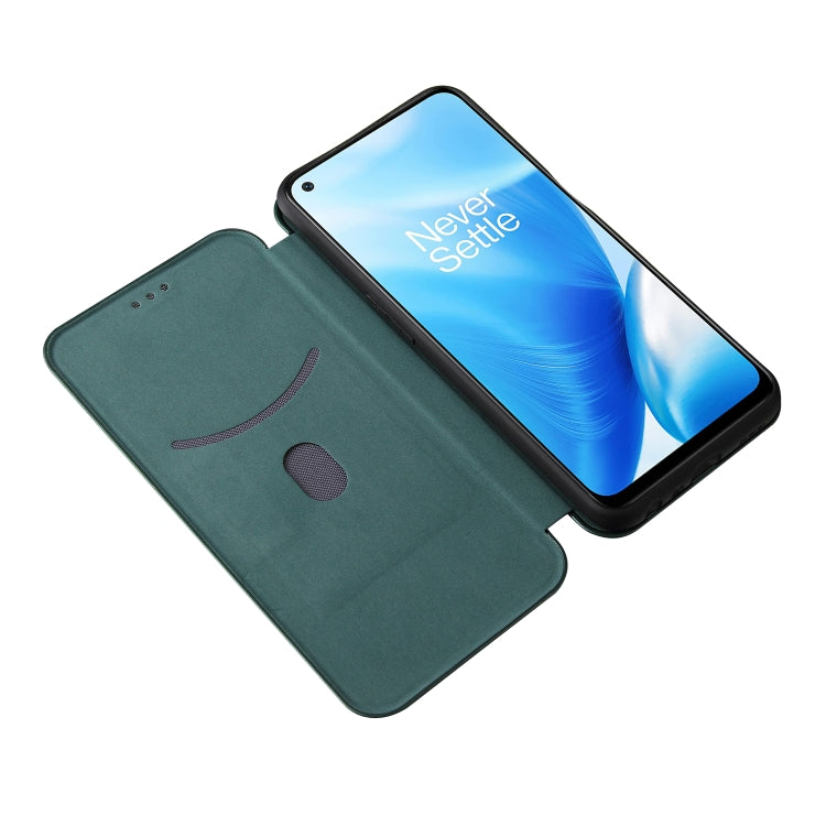 For OnePlus Nord N200 5G Carbon Fiber Texture Horizontal Flip TPU + PC + PU Leather Case with Card Slot