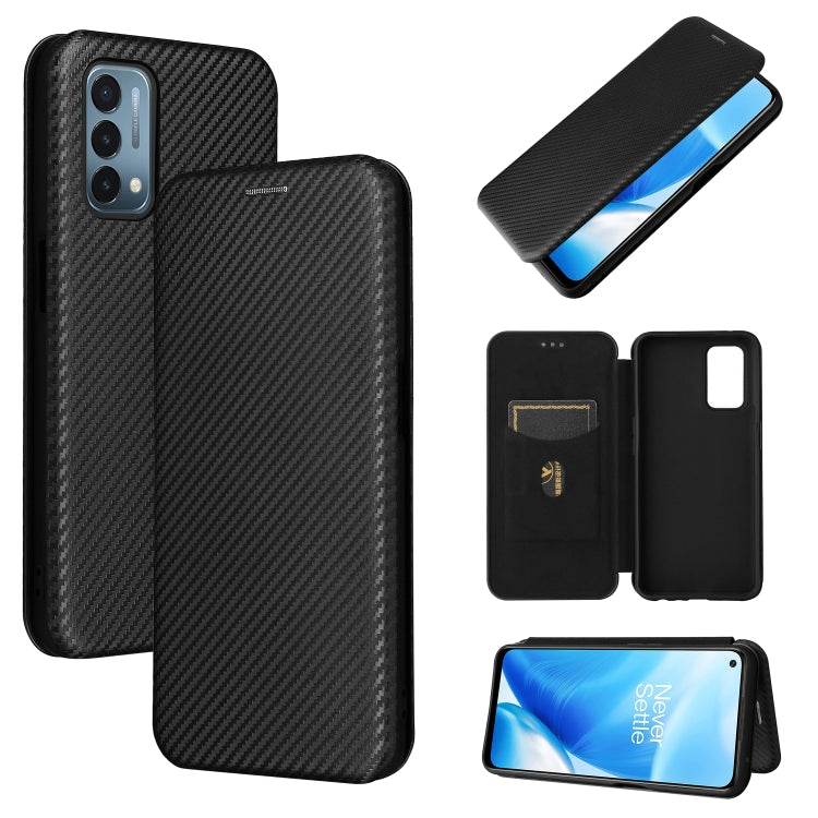 For OnePlus Nord N200 5G Carbon Fiber Texture Horizontal Flip TPU + PC + PU Leather Case with Card Slot