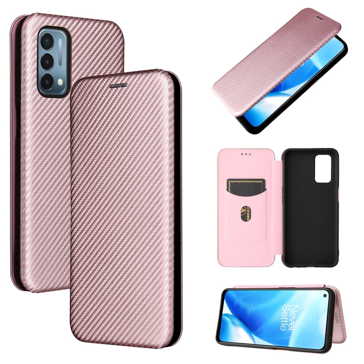 For OnePlus Nord N200 5G Carbon Fiber Texture Horizontal Flip TPU + PC + PU Leather Case with Card Slot