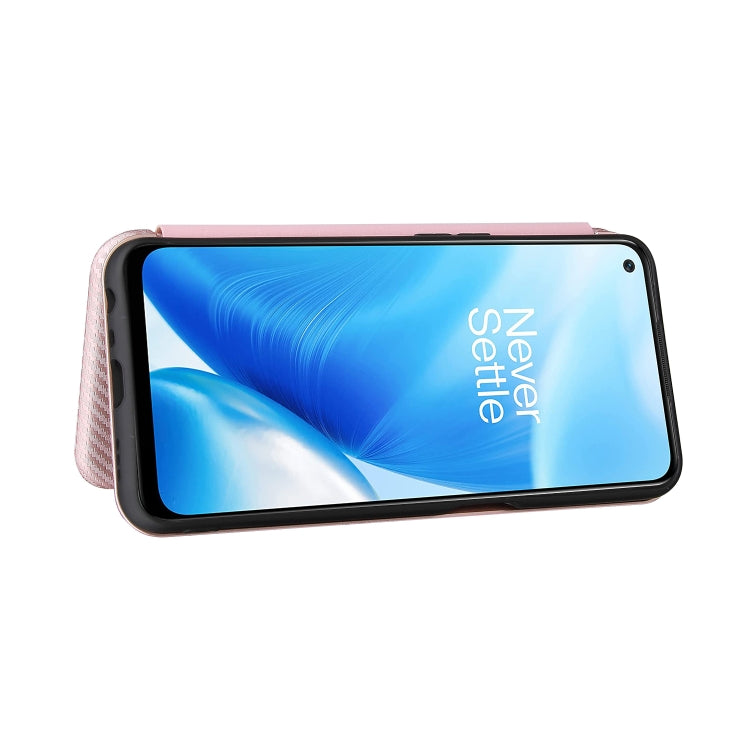 For OnePlus Nord N200 5G Carbon Fiber Texture Horizontal Flip TPU + PC + PU Leather Case with Card Slot