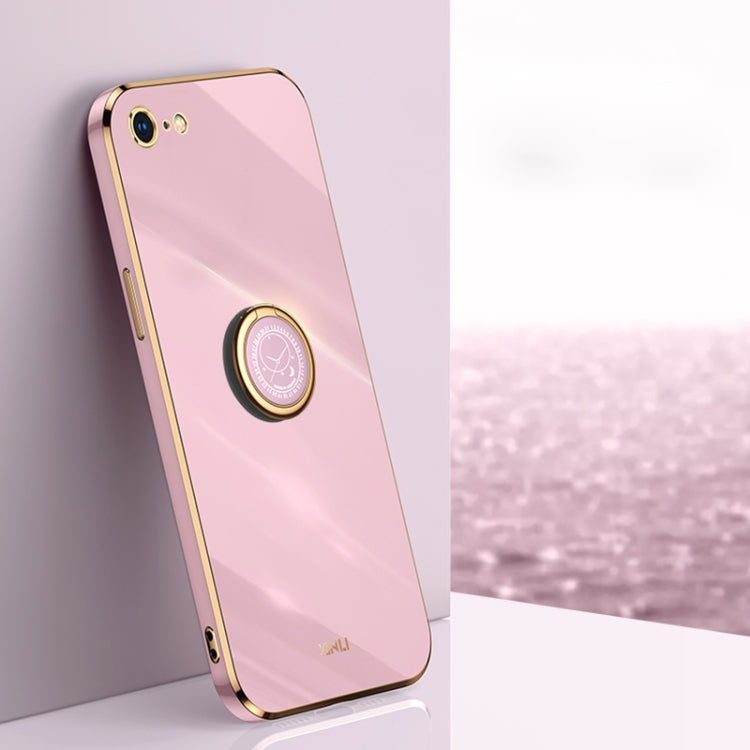 XINLI Straight 6D Plating Gold Edge TPU Shockproof Case with Ring Holder For iPhone 6 / 6s