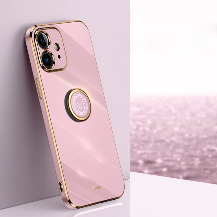 For iPhone 11 XINLI Straight 6D Plating Gold Edge TPU Shockproof Case with Ring Holder