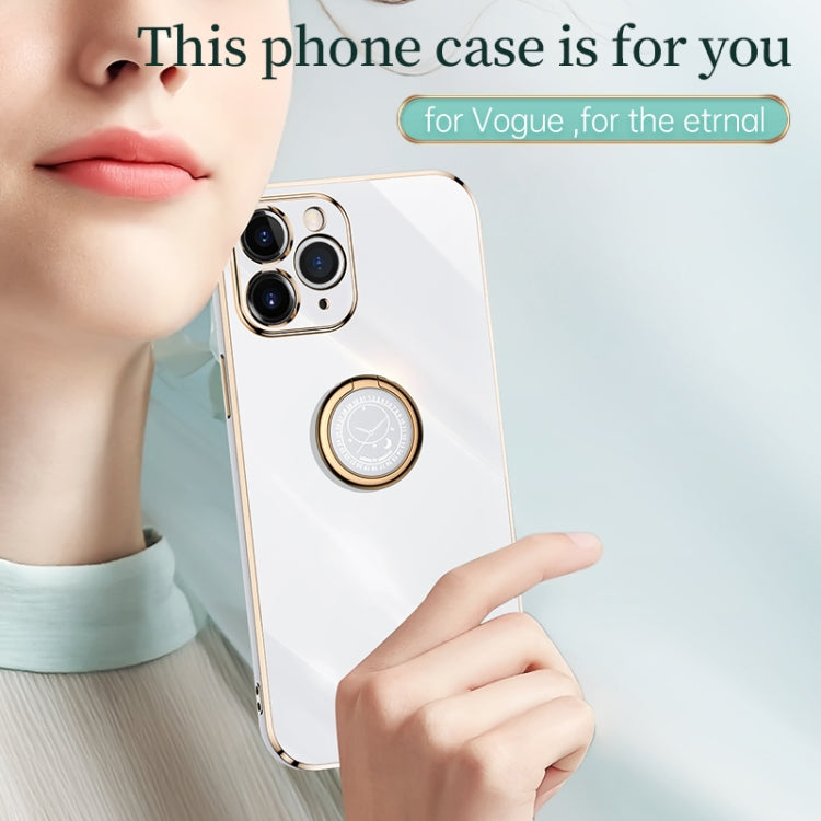 For iPhone 11 XINLI Straight 6D Plating Gold Edge TPU Shockproof Case with Ring Holder