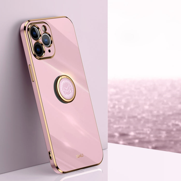 For iPhone 11 Pro XINLI Straight 6D Plating Gold Edge TPU Shockproof Case with Ring Holder