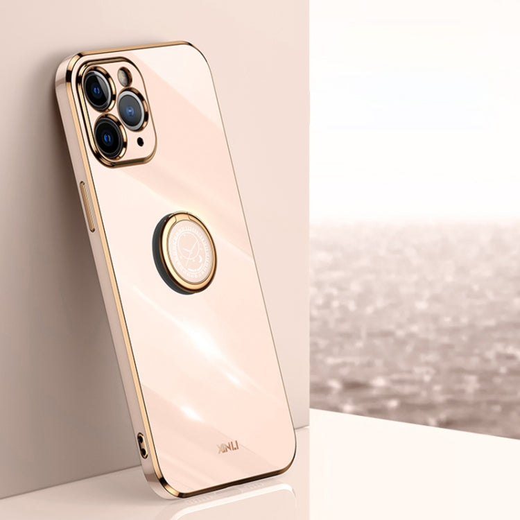 For iPhone 11 Pro XINLI Straight 6D Plating Gold Edge TPU Shockproof Case with Ring Holder