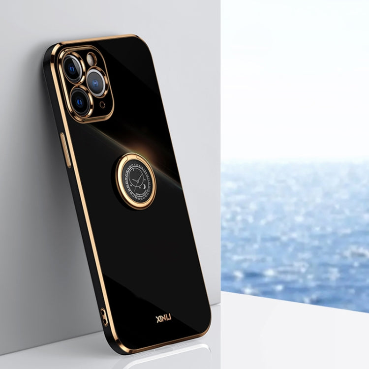 For iPhone 11 Pro Max XINLI Straight 6D Plating Gold Edge TPU Shockproof Case with Ring Holder