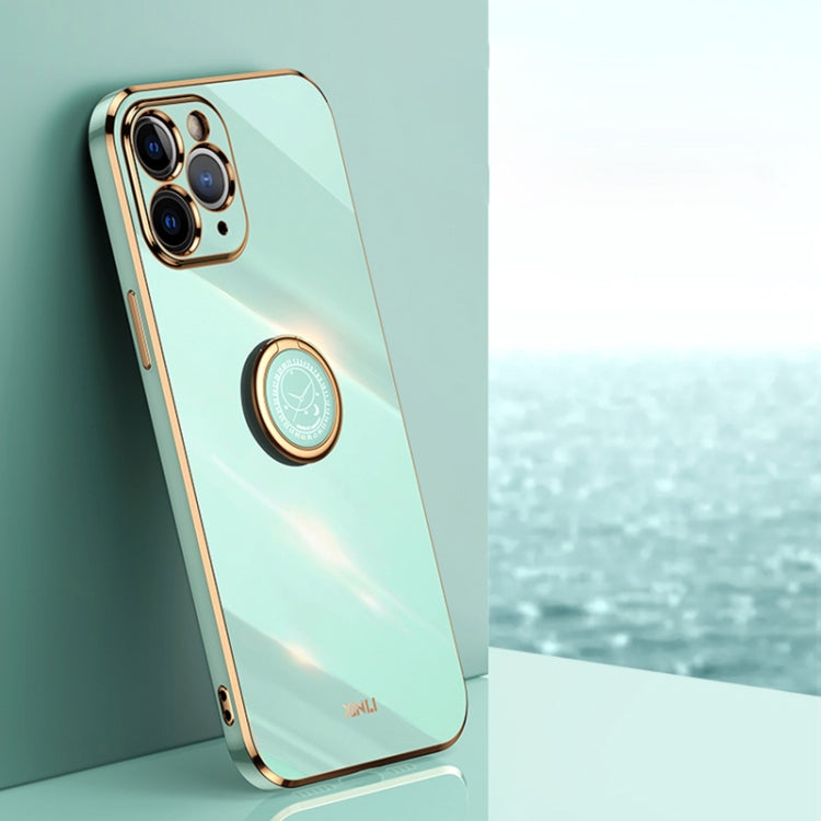 For iPhone 11 Pro Max XINLI Straight 6D Plating Gold Edge TPU Shockproof Case with Ring Holder
