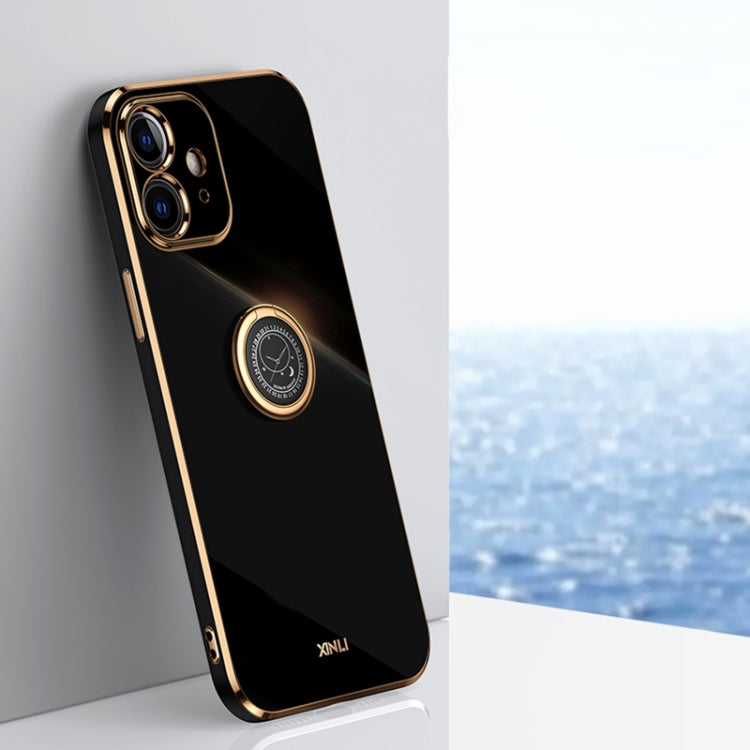 For iPhone 12 XINLI Straight 6D Plating Gold Edge TPU Shockproof Case with Ring Holder