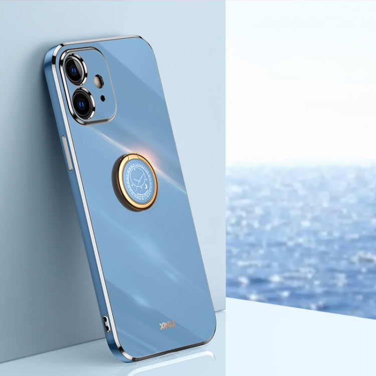 For iPhone 12 XINLI Straight 6D Plating Gold Edge TPU Shockproof Case with Ring Holder