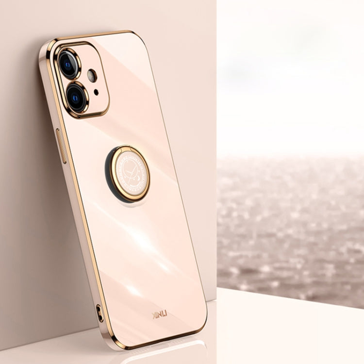 For iPhone 12 XINLI Straight 6D Plating Gold Edge TPU Shockproof Case with Ring Holder