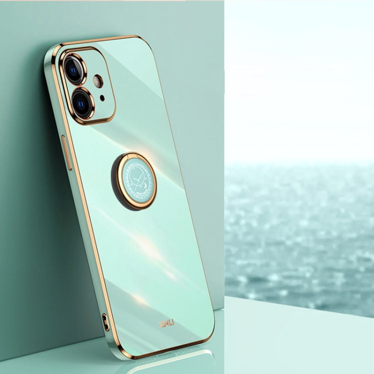 For iPhone 12 XINLI Straight 6D Plating Gold Edge TPU Shockproof Case with Ring Holder