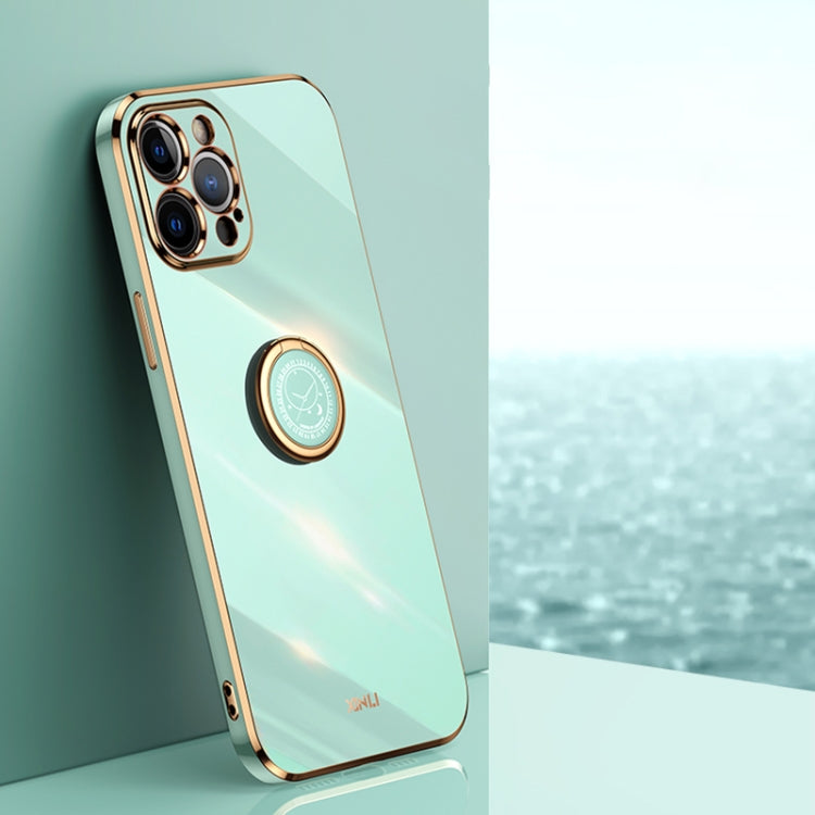 For iPhone 12 Pro XINLI Straight 6D Plating Gold Edge TPU Shockproof Case with Ring Holder