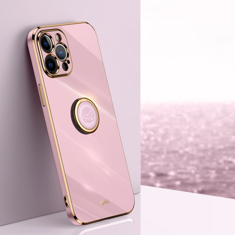 For iPhone 12 Pro Max XINLI Straight 6D Plating Gold Edge TPU Shockproof Case with Ring Holder