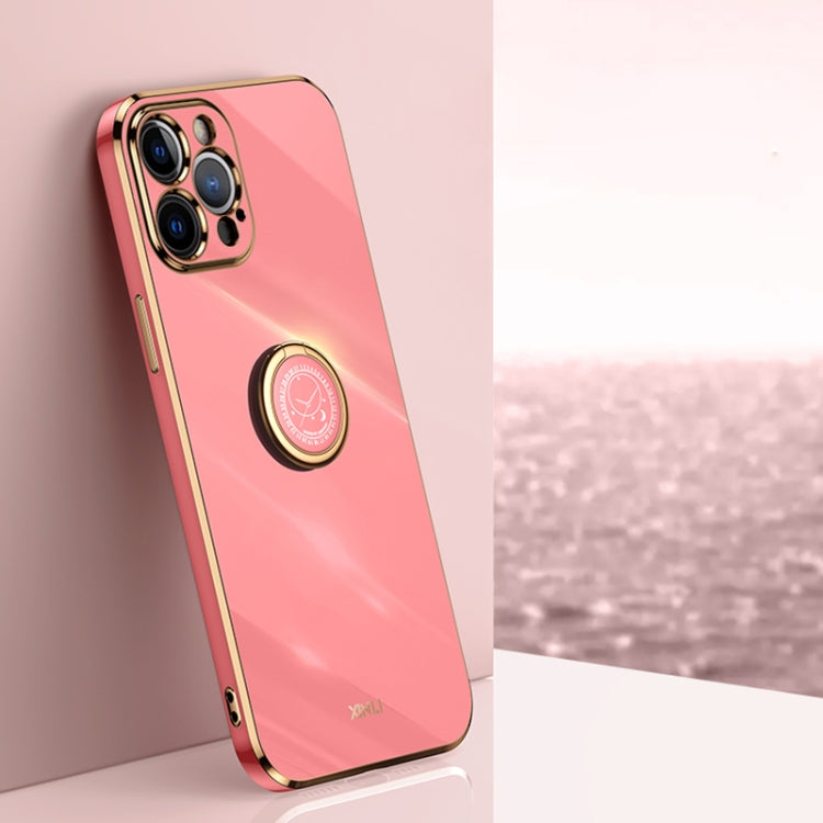 For iPhone 12 Pro Max XINLI Straight 6D Plating Gold Edge TPU Shockproof Case with Ring Holder