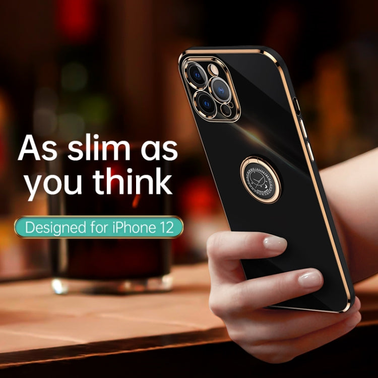 For iPhone 12 Pro Max XINLI Straight 6D Plating Gold Edge TPU Shockproof Case with Ring Holder