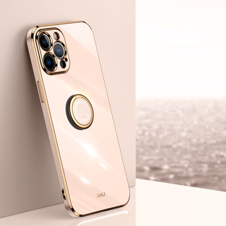 For iPhone 12 Pro Max XINLI Straight 6D Plating Gold Edge TPU Shockproof Case with Ring Holder