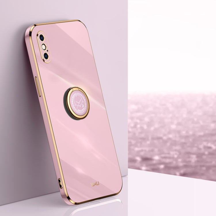 For iPhone X XINLI Straight 6D Plating Gold Edge TPU Shockproof Case with Ring Holder