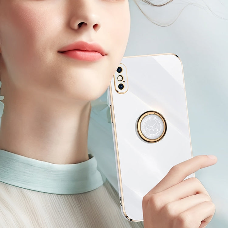 For iPhone X XINLI Straight 6D Plating Gold Edge TPU Shockproof Case with Ring Holder