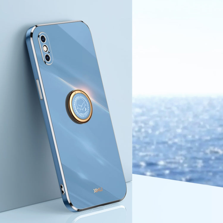 For iPhone X XINLI Straight 6D Plating Gold Edge TPU Shockproof Case with Ring Holder