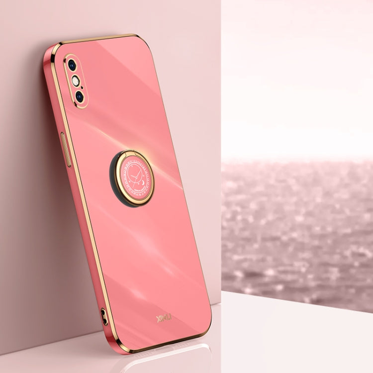 For iPhone XS XINLI Straight 6D Plating Gold Edge TPU Shockproof Case with Ring Holder