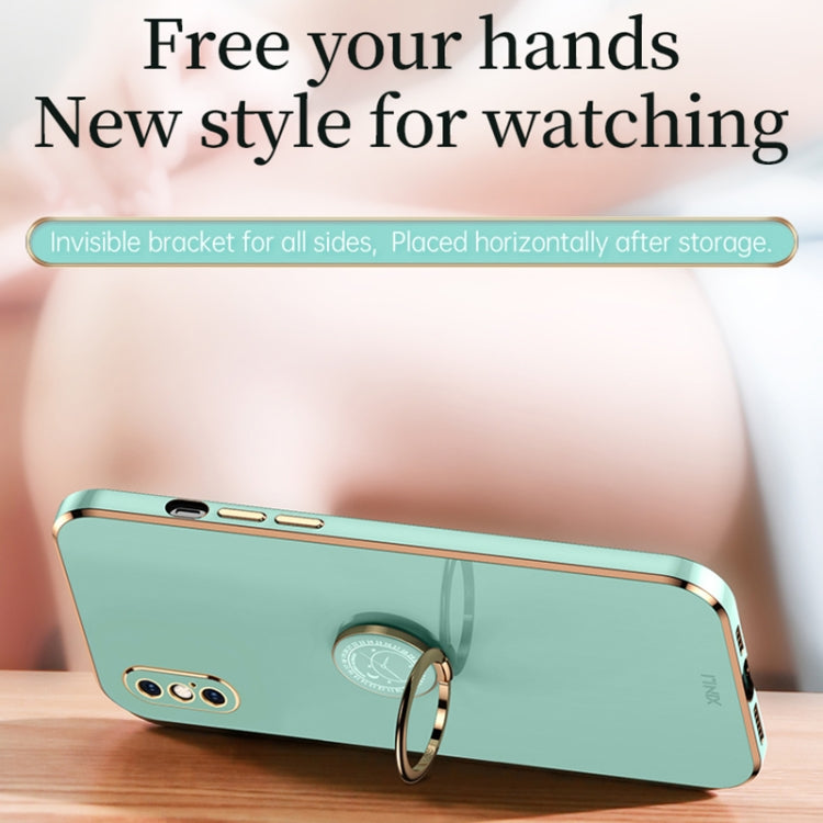 For iPhone XS XINLI Straight 6D Plating Gold Edge TPU Shockproof Case with Ring Holder