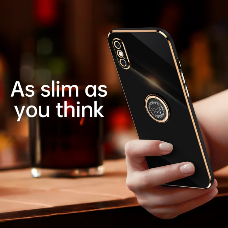 For iPhone XS Max XINLI Straight 6D Plating Gold Edge TPU Shockproof Case with Ring Holder