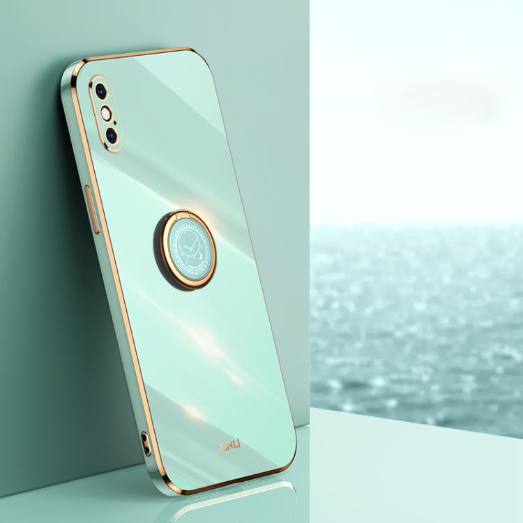 For iPhone XS Max XINLI Straight 6D Plating Gold Edge TPU Shockproof Case with Ring Holder
