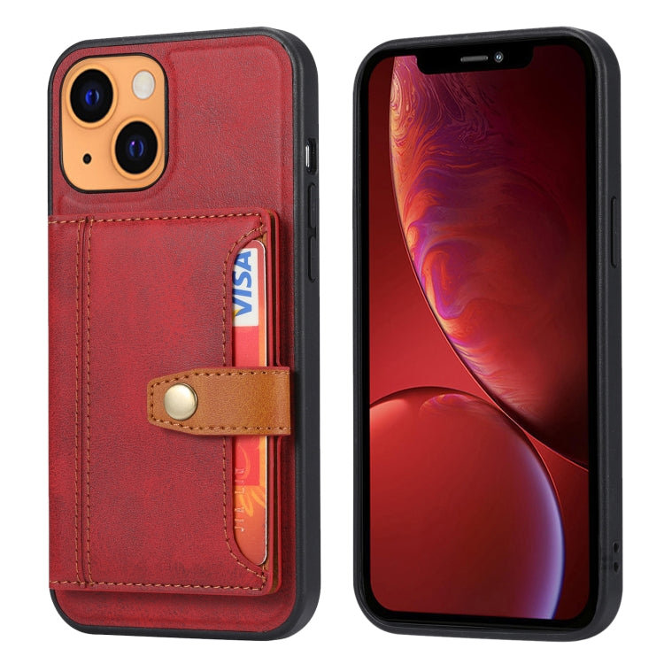 For iPhone 13 Calfskin Color Matching Shockproof TPU + PU Case with Holder & Card Slot
