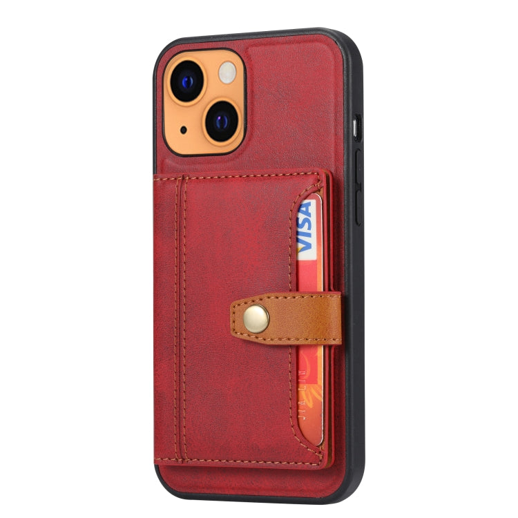 For iPhone 13 Calfskin Color Matching Shockproof TPU + PU Case with Holder & Card Slot