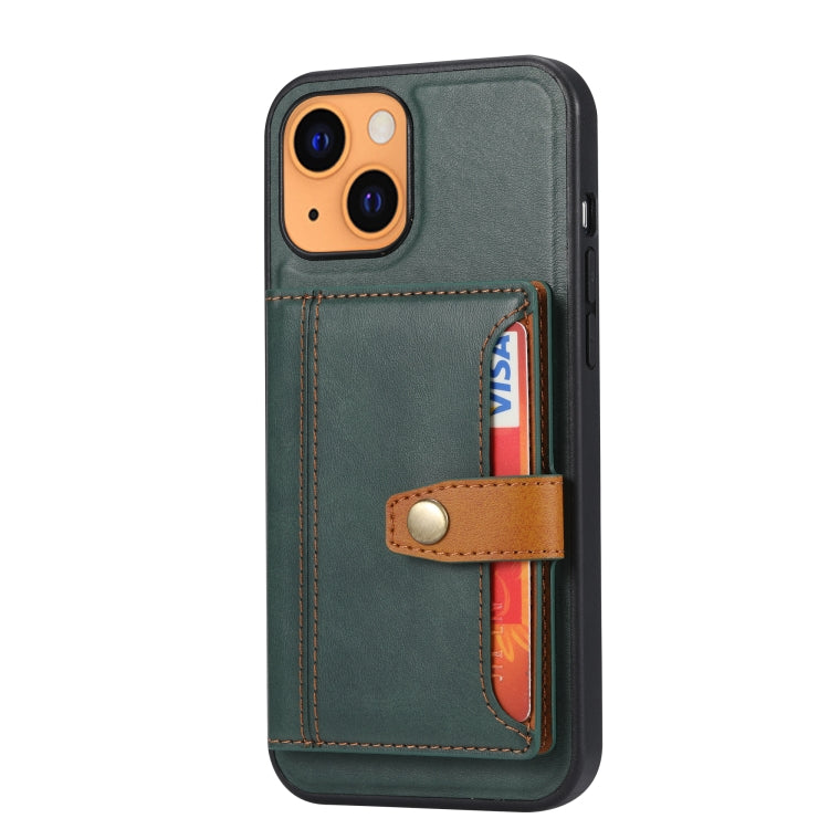 For iPhone 13 Calfskin Color Matching Shockproof TPU + PU Case with Holder & Card Slot