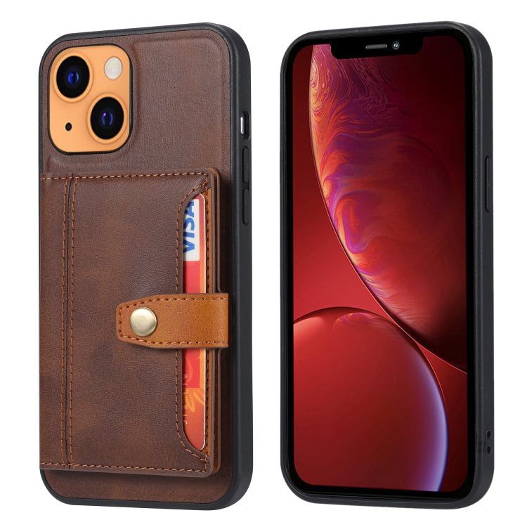 For iPhone 13 Calfskin Color Matching Shockproof TPU + PU Case with Holder & Card Slot