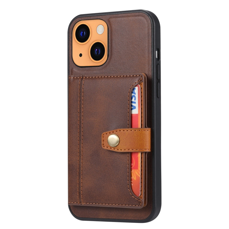 For iPhone 13 Calfskin Color Matching Shockproof TPU + PU Case with Holder & Card Slot