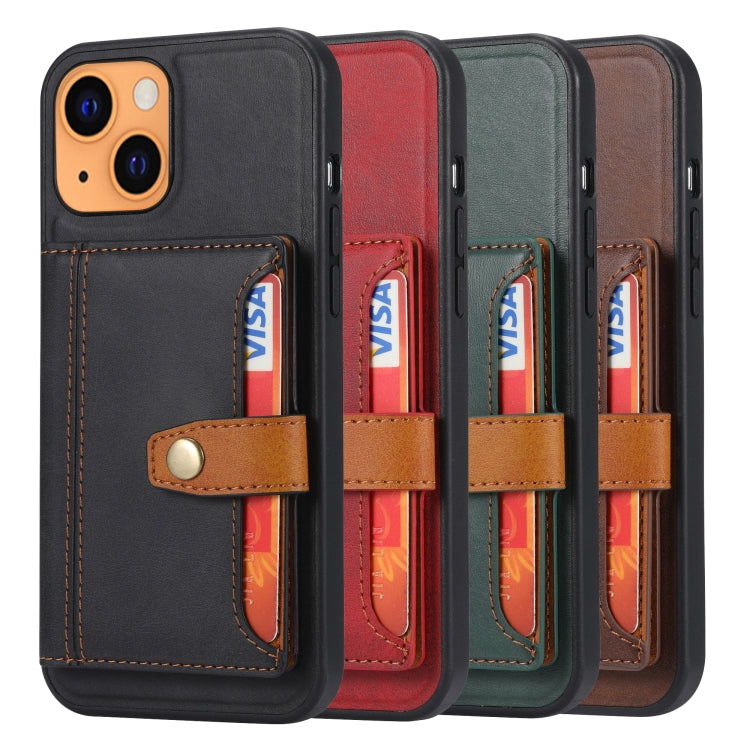 For iPhone 13 Calfskin Color Matching Shockproof TPU + PU Case with Holder & Card Slot
