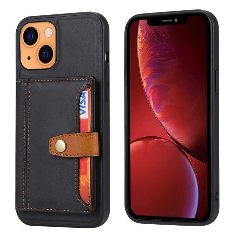 For iPhone 13 Calfskin Color Matching Shockproof TPU + PU Case with Holder & Card Slot