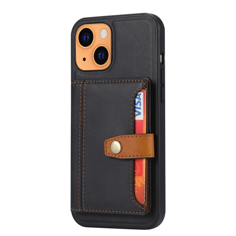 For iPhone 13 Calfskin Color Matching Shockproof TPU + PU Case with Holder & Card Slot