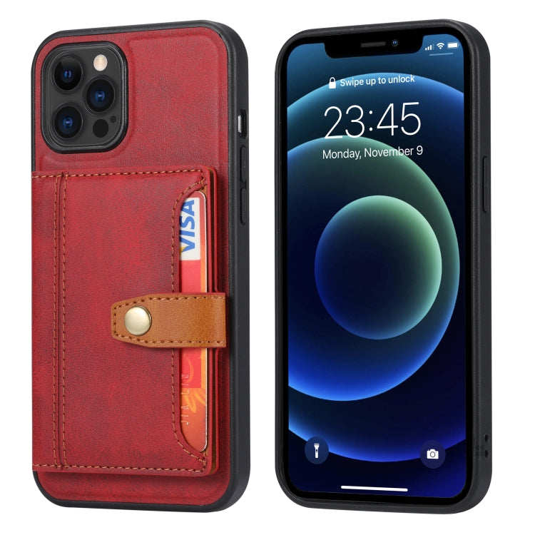 For iPhone 13 Pro Calfskin Color Matching Shockproof TPU + PU Case with Holder & Card Slot
