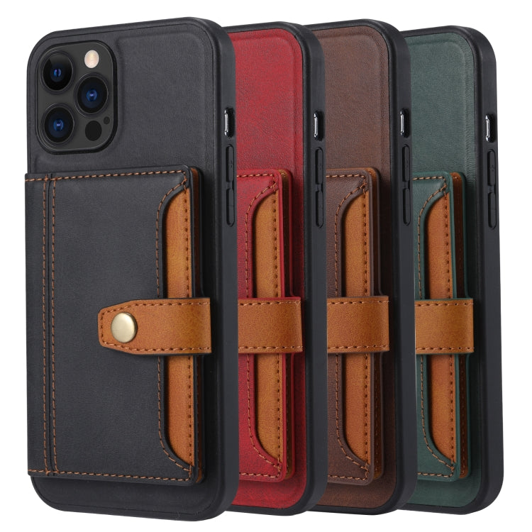 For iPhone 13 Pro Calfskin Color Matching Shockproof TPU + PU Case with Holder & Card Slot