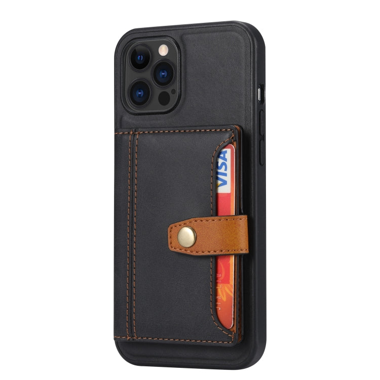 For iPhone 13 Pro Calfskin Color Matching Shockproof TPU + PU Case with Holder & Card Slot