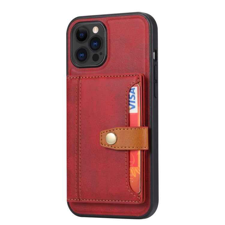 For iPhone 13 Pro Max Calfskin Color Matching Shockproof TPU + PU Case with Holder & Card Slot