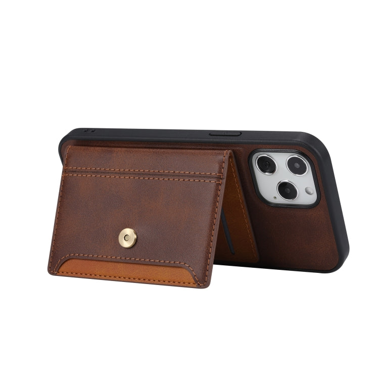 For iPhone 13 Pro Max Calfskin Color Matching Shockproof TPU + PU Case with Holder & Card Slot