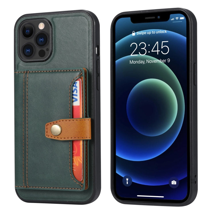 For iPhone 13 Pro Max Calfskin Color Matching Shockproof TPU + PU Case with Holder & Card Slot