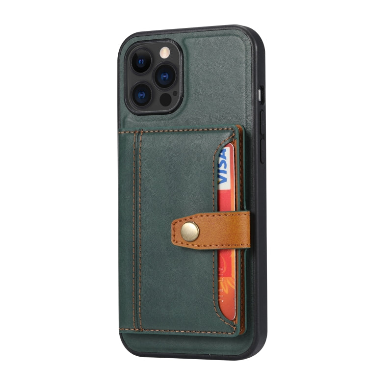 For iPhone 13 Pro Max Calfskin Color Matching Shockproof TPU + PU Case with Holder & Card Slot